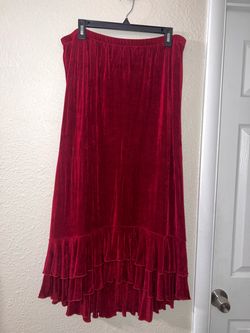Red Velvet Midi Skirt with Ruffle Hem