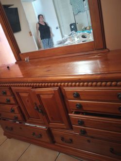 Wood Dresser with metal decoration