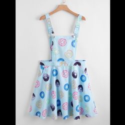 Donut Print Overalls Dress 