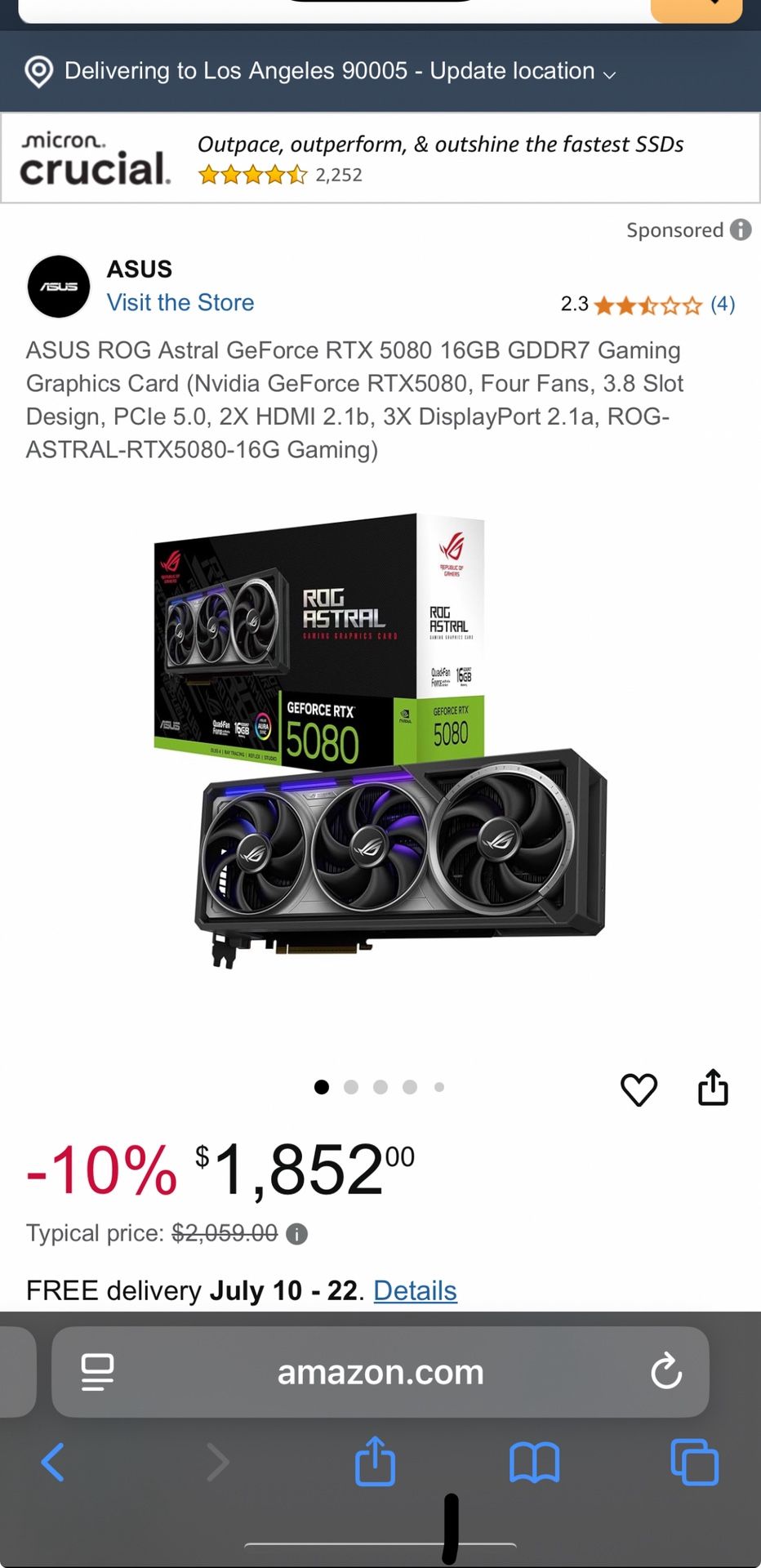 ASUS ROG Astral GeForce RTX 5080 Graphics Card