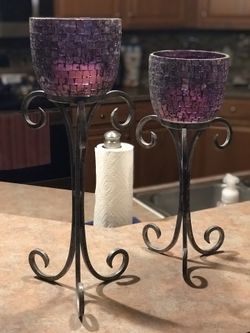 Glass candle holders with metal stands