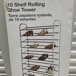 10 Shelf Rolling Shoe Tower Shoe Shelf Tiere 