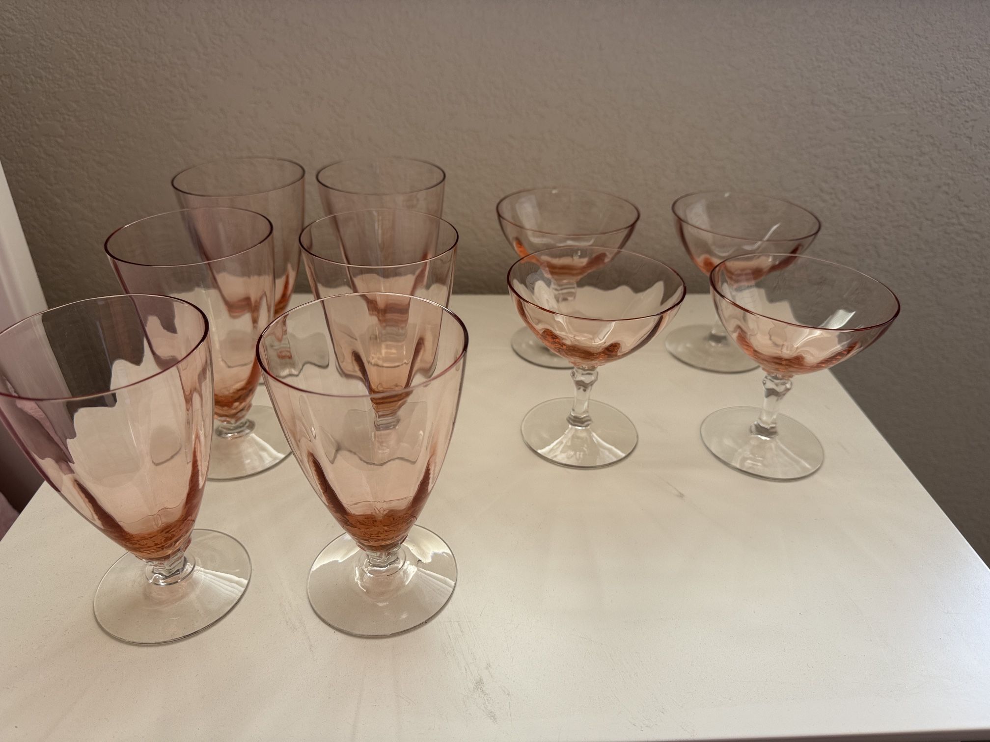10 Vintage Fostoria Set Pink-Coral Glasses