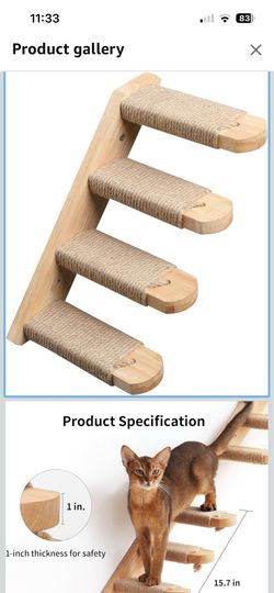 Cat Climbing Shelf Wall Mounted, Four Step Cat Stairway with Jute Scratching for Kitten Perch Platform Walls Furniture