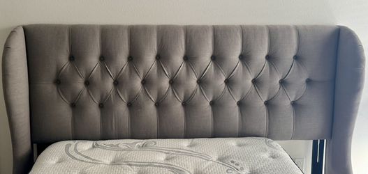 King Tufted Wingback Upholstered Headboard – Gray