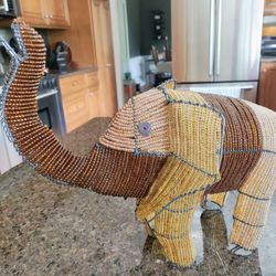 African Beaded Wire Elephant Sculpture