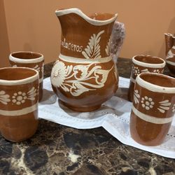 Jarra De Barro De Dos Litros Con 4 Vasos 