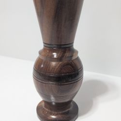 Vintage Hand-Turned Solid Walnut Wood Vase 10-Inch Decorative Mid-Century Style