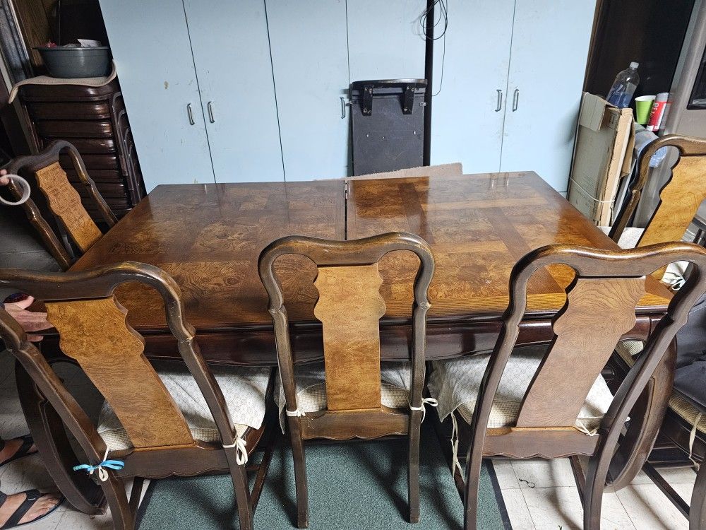 Vintage Chinoiserie Parquetry Six-Chair Dining Set