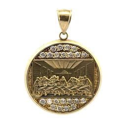 Men’s Woman’s 10k Yellow Gold 1.5” Inch CZ Cubic Zirconia Last Supper Round Pendant For Necklace GP3119353