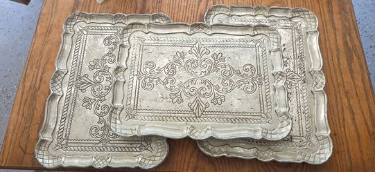 3 New 12 x 16 Distressed Silver Trays