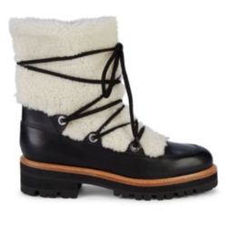 Marc Fisher LTD Isha Shearling-Trim Leather Boots Size 7.5