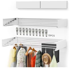 Foldable Wall Mounted Drying Rack 80lb Capacity, Clothes Drying Rack Wall Mounted with 10 Clothing Pins, Drying Rack Clothing Wall mounted, Aluminum L