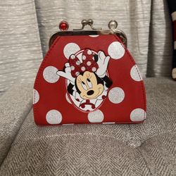 Disney Minnie Mouse Red Purse White Polkadot Beaded Clutch Purse