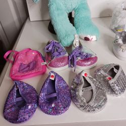 Build-A-Bear Shoe Lot Nine Pairs Plus Backpack Sneakers Boots Sandals Dress Up Shoes Clean
