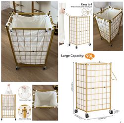Gold Hamper Laundry Basket with Wheels
