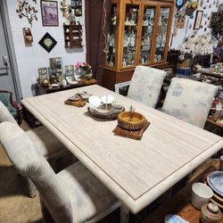 Imported Italian Travertine Marble Dining Table w/ 6 Chairs