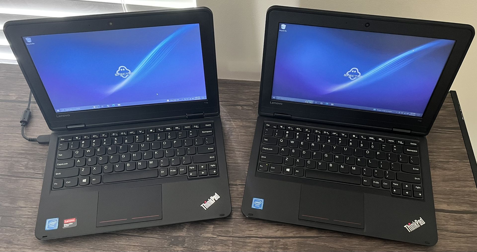 (2) Lenovo 11e. 11.6” . 1.60 GHz Celeron N3150 Dual-Core. 128 GB SSD. 4 GB Ram