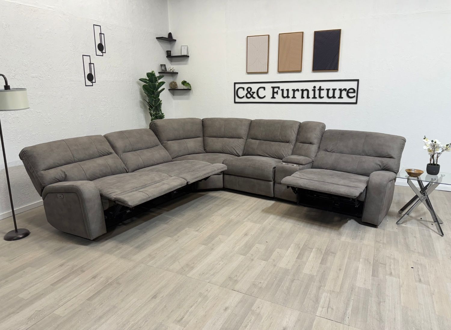 Sectional Sofa, Power Reclining Suede Couch - Delivery Available