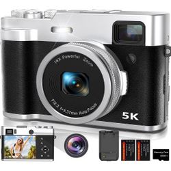 5K Digital Camera for Photography with Front and Rear Lens, Autofocus