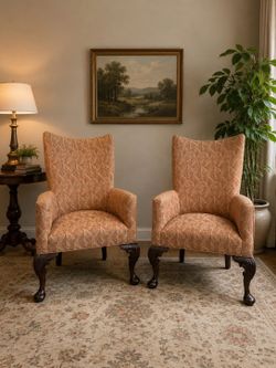 Pair of Vintage Tropical Floral High Back Chairs