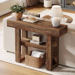 Benjamin 41.34 in. Brown Rectangle Wood Behind Sofa Entryway Couch Wall Accent Console Table Home Office 2-Tier Shelves