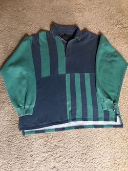 Vintage Eddie Bauer quarter button up sweatshirt green and blue striped