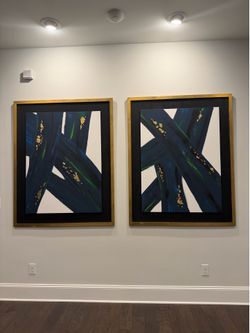 Beautiful Abstract Wall Art with Wooden Frame - Set of 2 - Large 5ft x 4ft Each