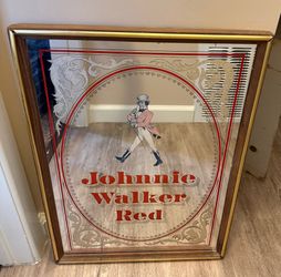 Vintage Johnnie Walker Red Scotch Whiskey Mirror Bar Promotional Advertising Sign