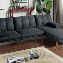 Brand New Black Futon Sofa Sleeper + Chaise Lounge 