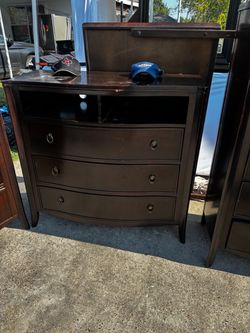 Dark Wood Dresser with Open Shelves