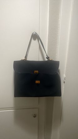 Elegant Black Leather/cloth Purse