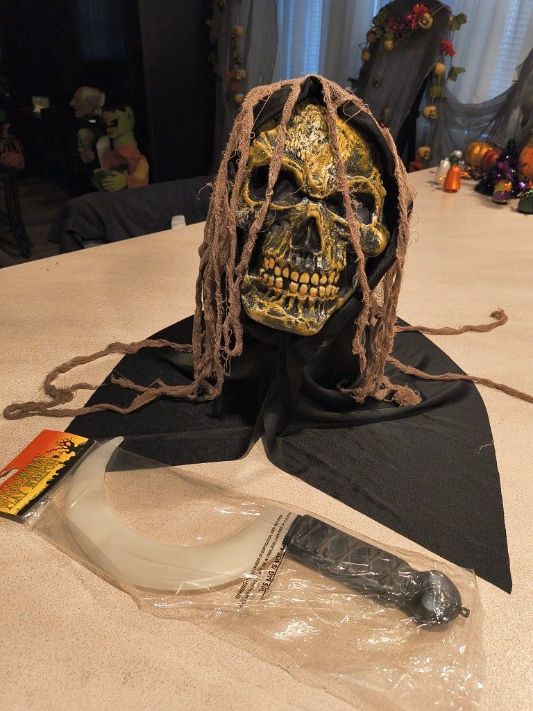 Halloween Mask And Knife.