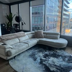 Luxurious Italian L Shaped Sofa With Matching High Kitchen Table Bar Stool Set! Penthouse DTLA! Beige Faux Leather!