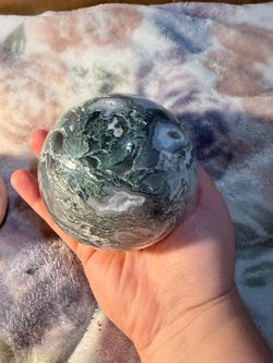 Green moss agate sphere crystal quartz