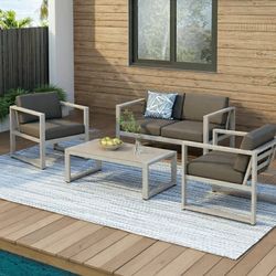 Outdoor patio 4 piece conversation set, loveseat with 2 chairs and coffee table new 