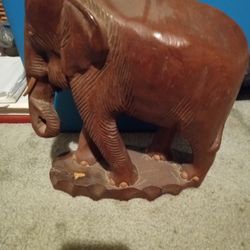 Large Wood Carved Elephant Statue 