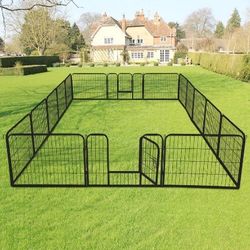 16 Panels Dog Playpen, Large Pets Exercise Barrier, Detachable Metal Dog Playpen 24in Tall