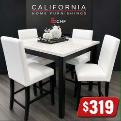 5 piece counter height faux marble top dining table set