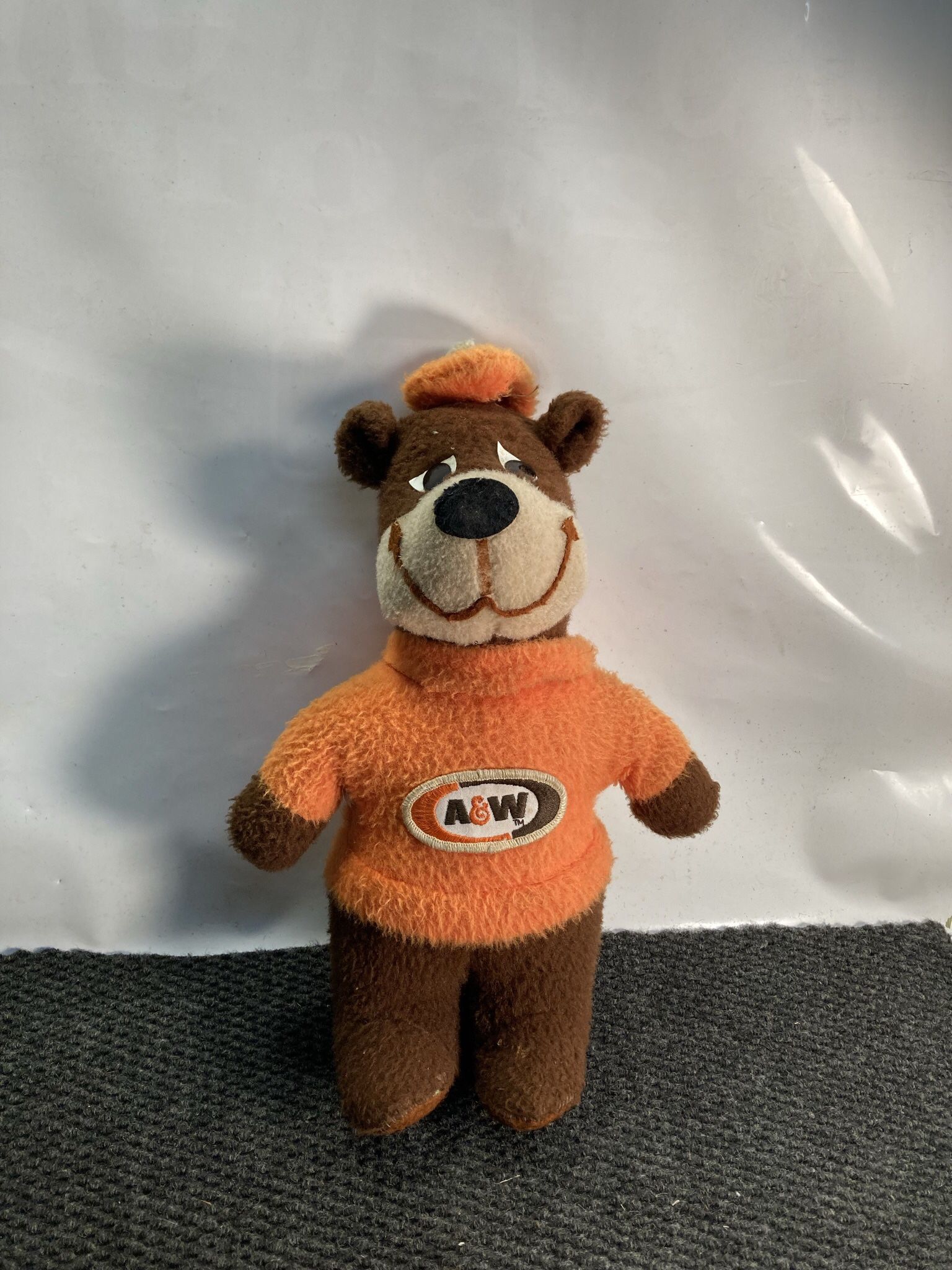 Vintage 1970’s A & W Root Beer Plush Teddy Bear, “Rooty”, Never played with, Great Color.