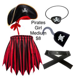Girls Pirate Costume Medium Halloween / Disfraz de Pirata Niñas
