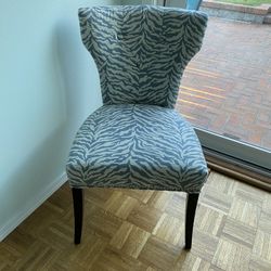 Grey and white animal print accent chair