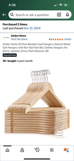 30 Natural Wood Hangers - Hardly Used And In Like-New Condition