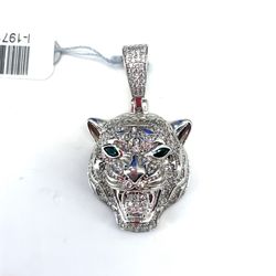 925 Sterling Silver CZ Jaguar Pendant 11.70g I-1971