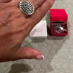 Studio Silver Ring with Turquoise Accent - Silver & Blue
