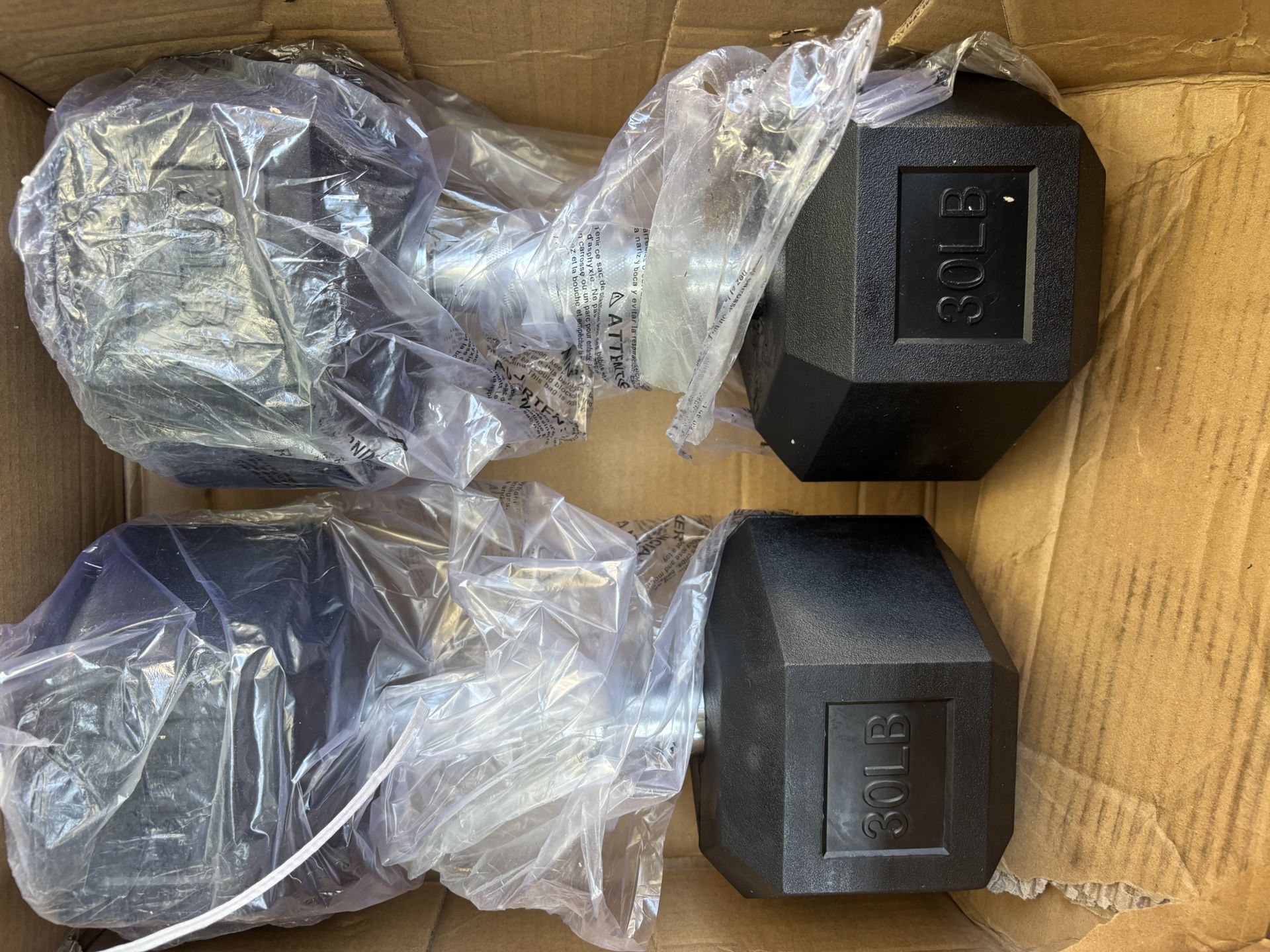 New Rubber Hex Dumbbell Weights 30 lb Pair Black