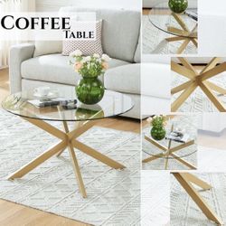 Brand New - Glass Coffee Table w/ X Gold-Leg Base - $120