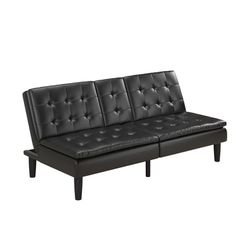 Mainstays Memory Foam Futon with Cupholder and USB, Black Faux Leather, New In Box