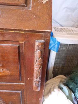 Carved Wood Cabinet with Figural Handle
