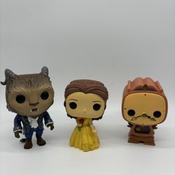 Funko Pop! Disney Beauty & the Beast Figures Lot Belle 242, Beast 243, Cogsworth